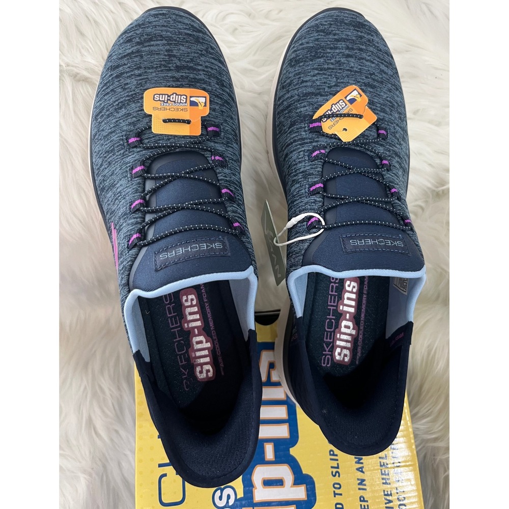 Skechers Hands Free Slip-ins Women's 9 Navy Purple Air-Cooled Memory Foam NWT
